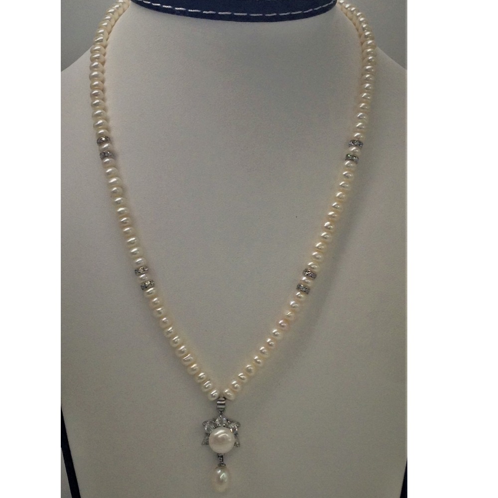 White cz and pearls pendent set with flat pearls mala jps0153
