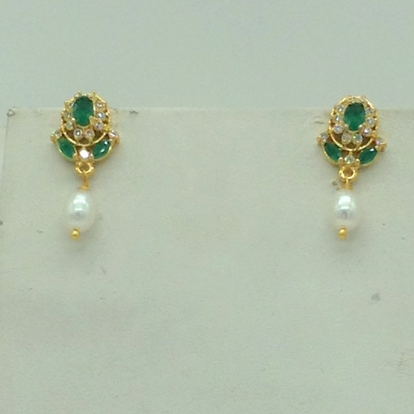 White,Green CZ Brooch Set With 3 Lines Oval Pearls Mala JPS0717
