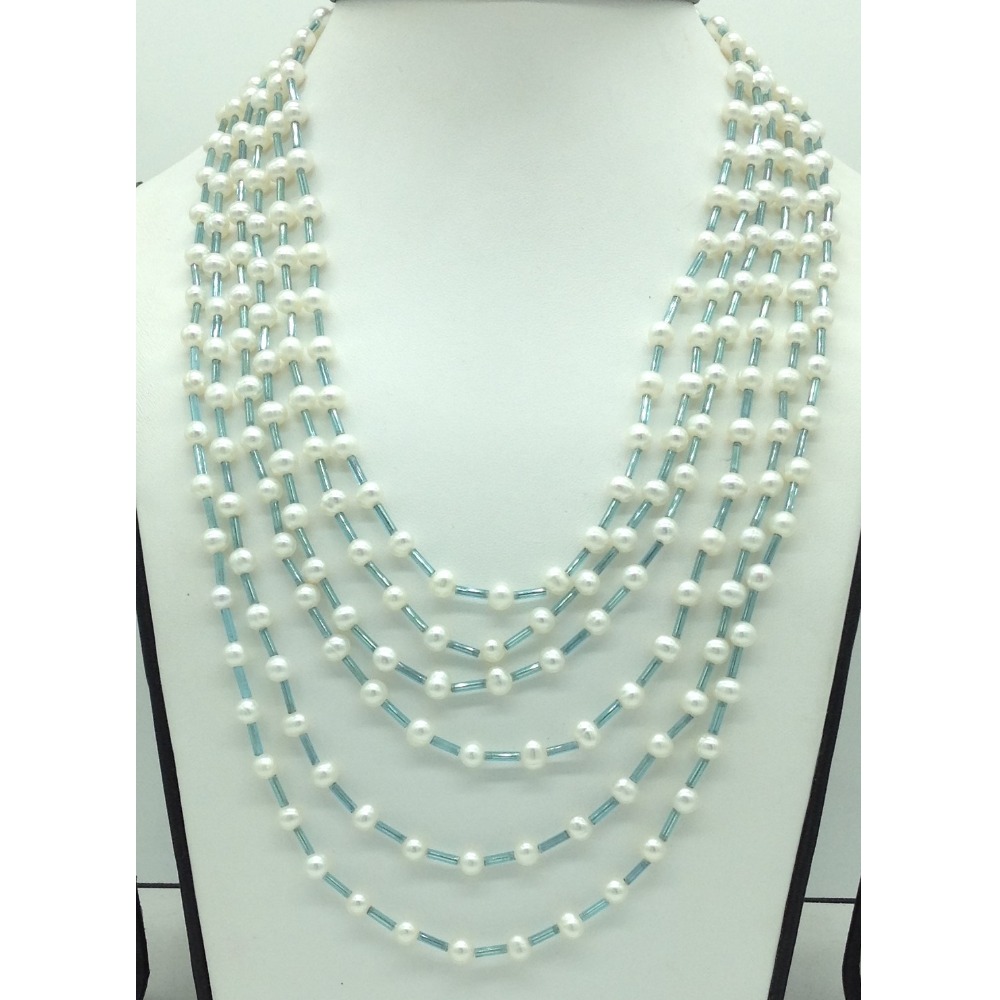 white round pearls 6 layers blue pipe necklace jpm0457