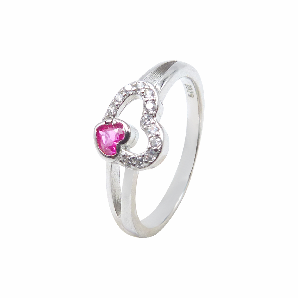 Heart with Red Heart 925 Silver Lady Ring