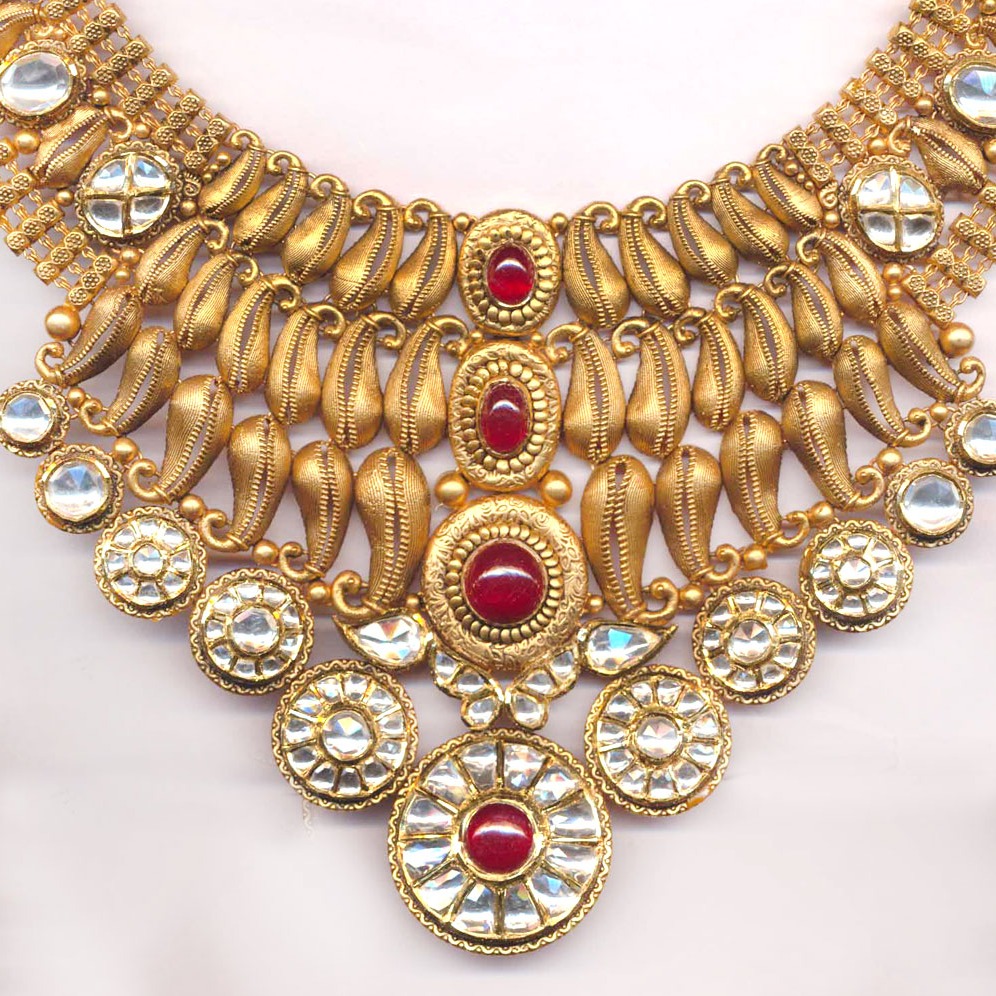 916 Gold Antique Mango Design Necklace Set Form Rajkot