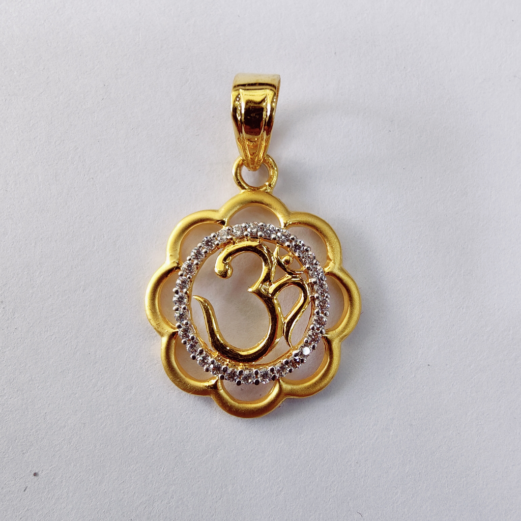 22k gold om Floral  diamond pendant