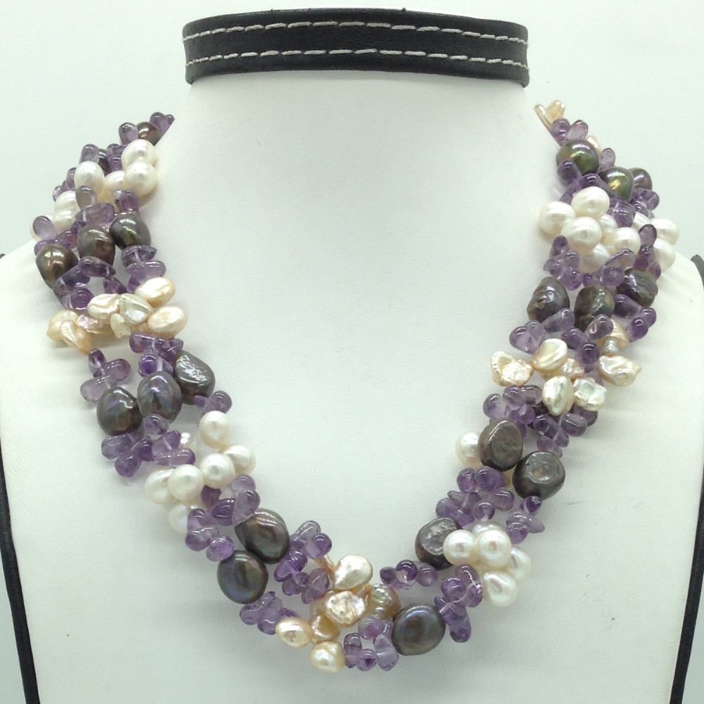 Multicolour kudkal pearls with amethyst neckalce jpm0466