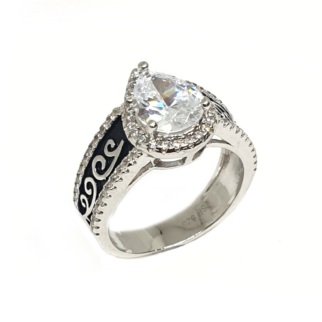 925 Sterling Silver Pear Cut Diamond Ring MGA - LRS3375