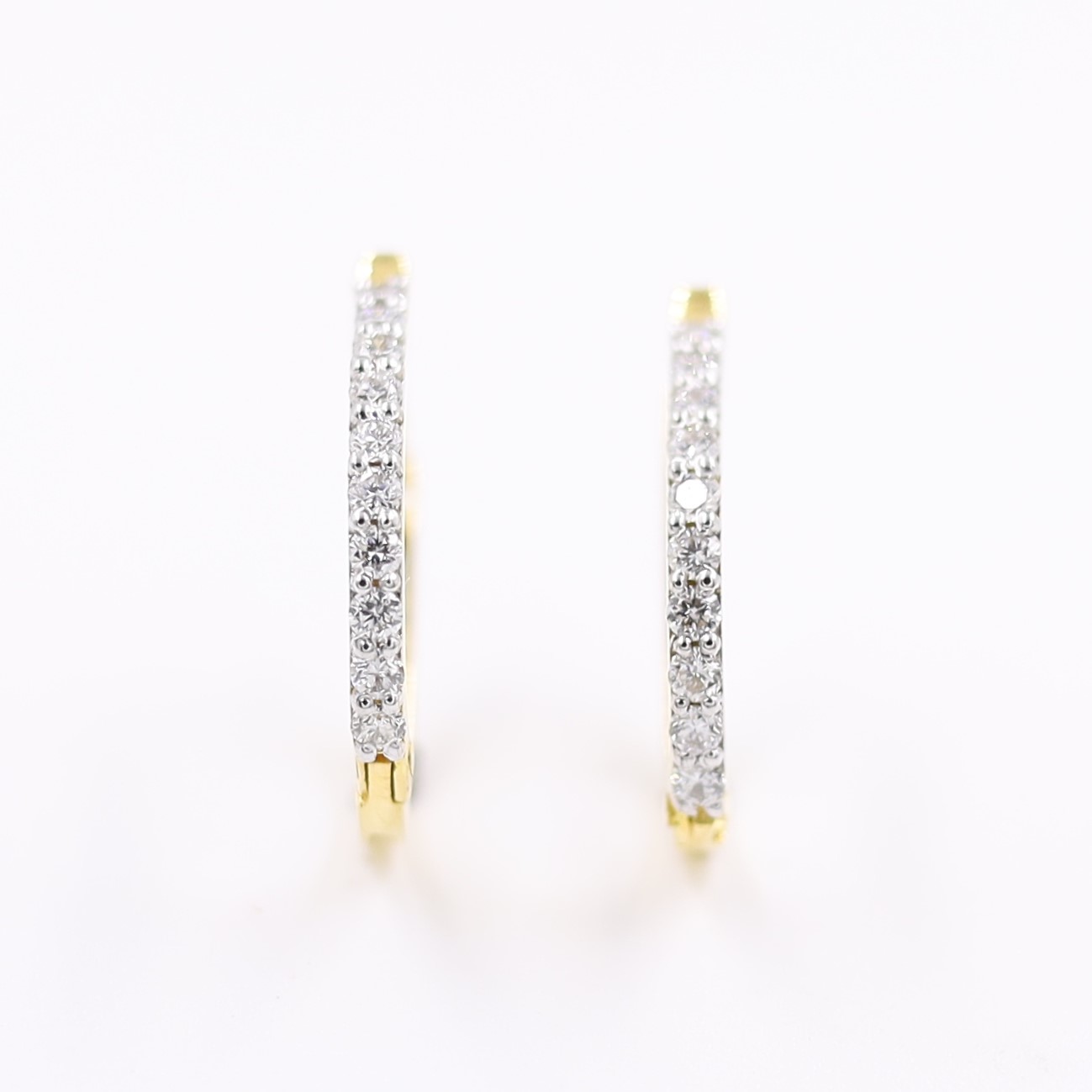 Contemporary 18KT Single Line Diamond Hoop Earrings For Party Wear