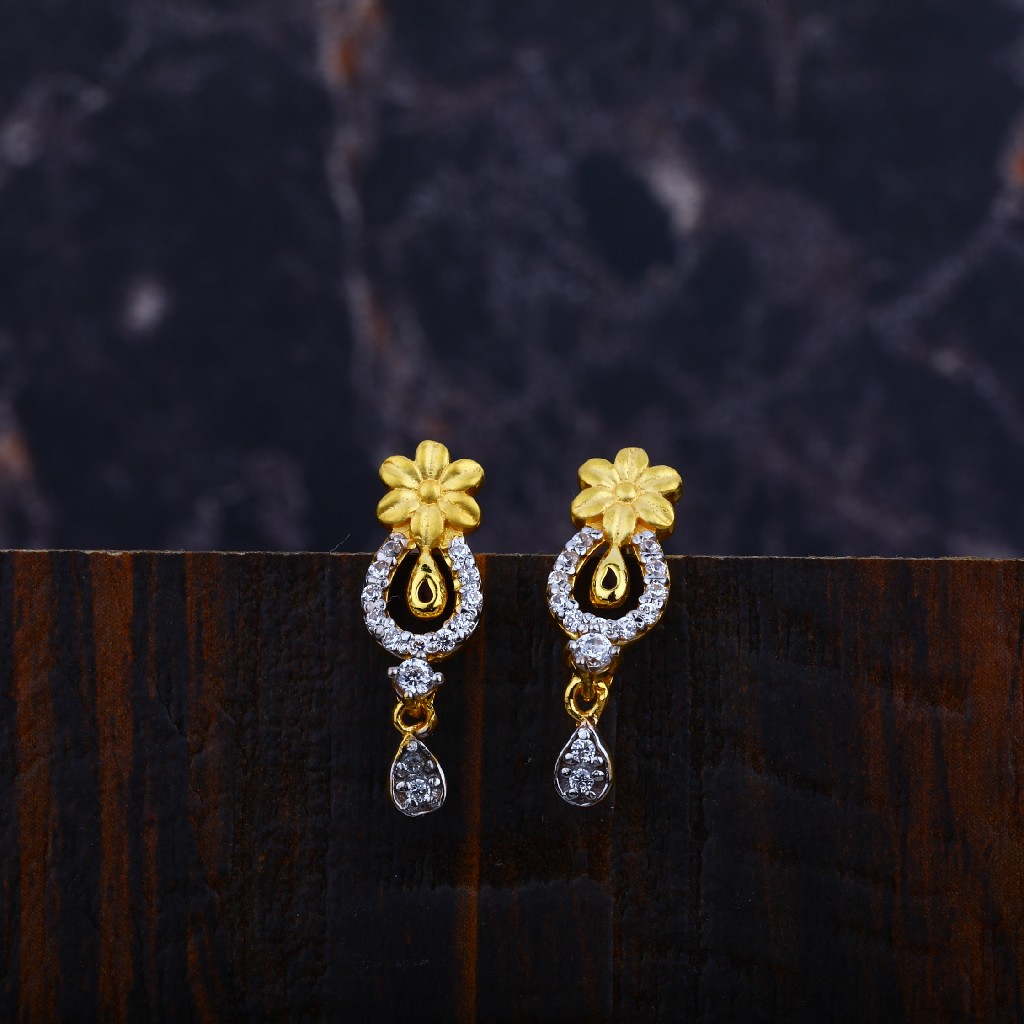 Ladies 916 Gold Cz Earrings-LFE95