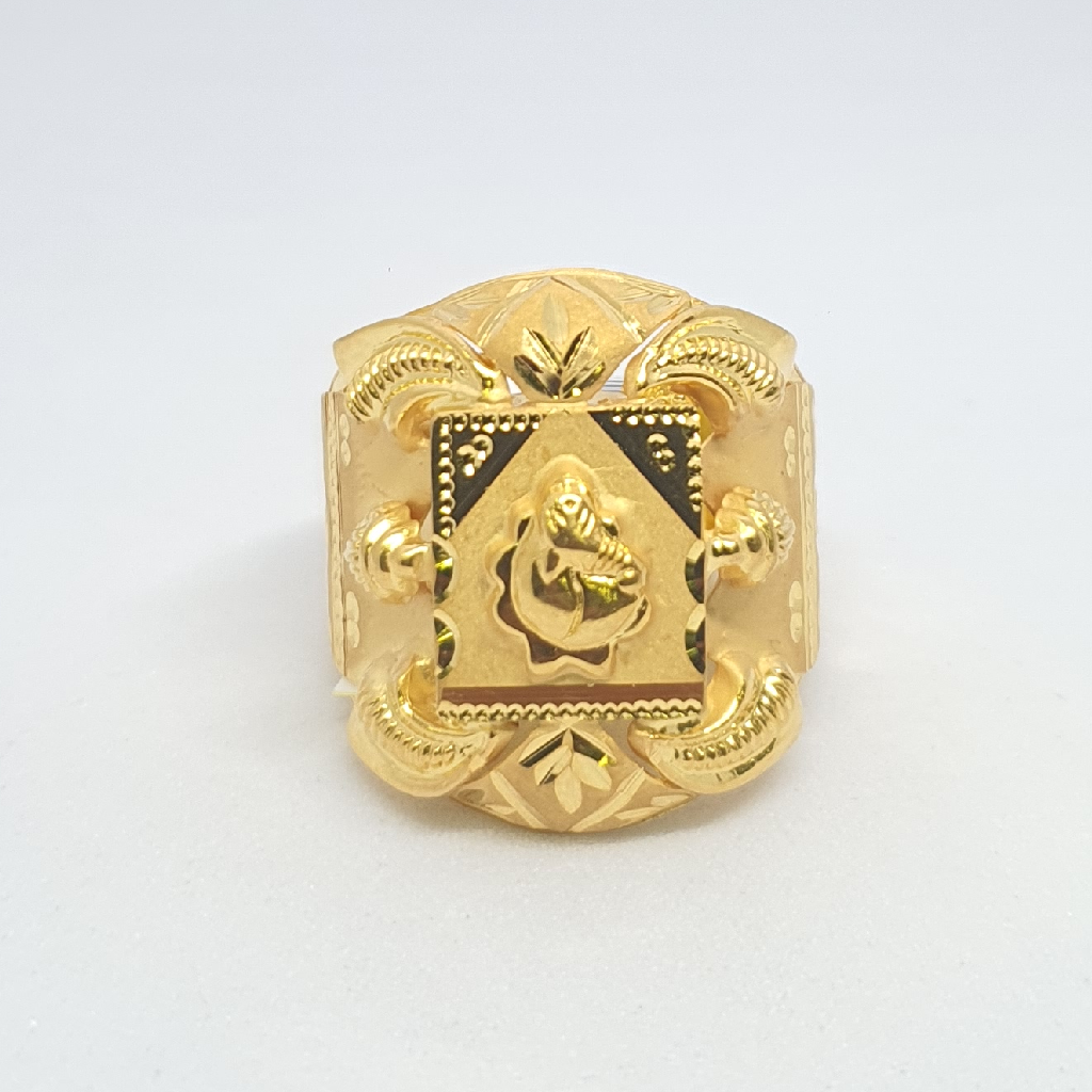 Gold 91.6 Ganpati Design Fancy Gents Ring