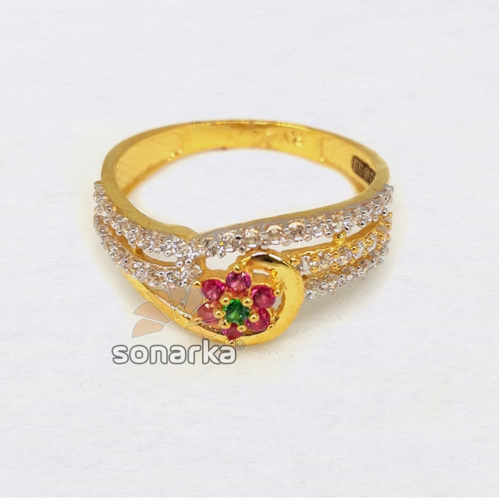 22KT CZ Pink Stone Flower Shaped Ladies Ring