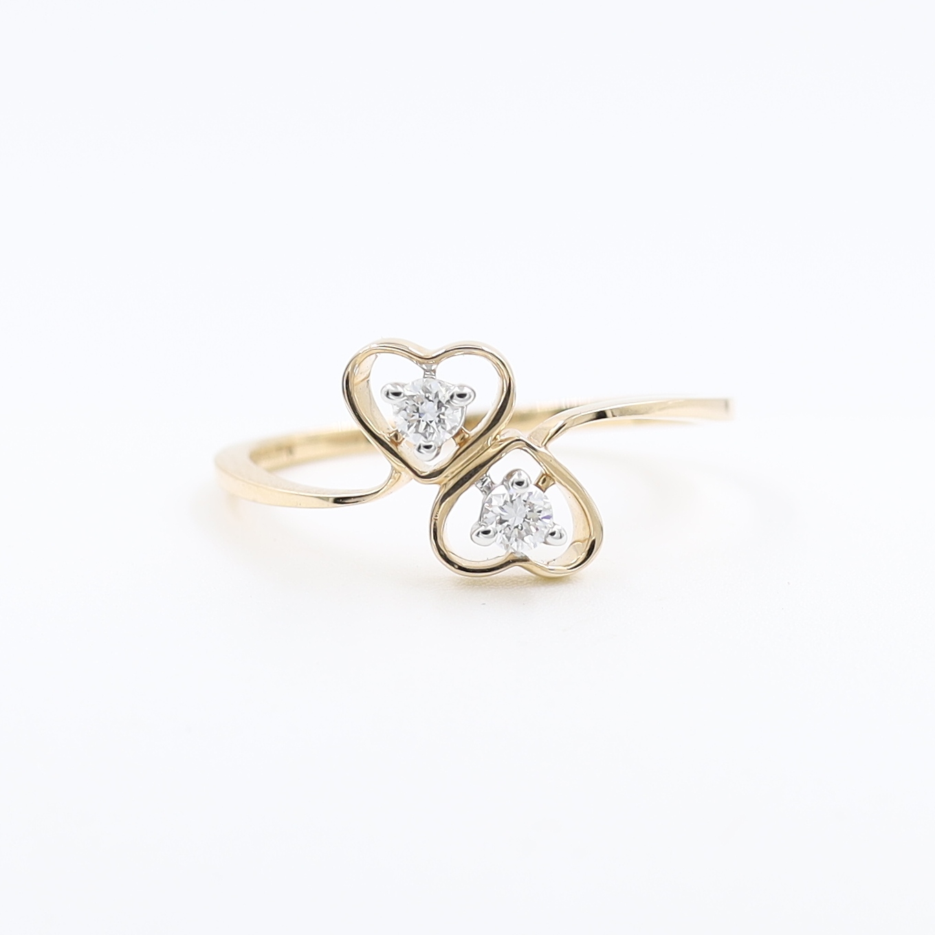 Romantic 14 Karat Rose Gold And Diamond Dual Hearts Ring