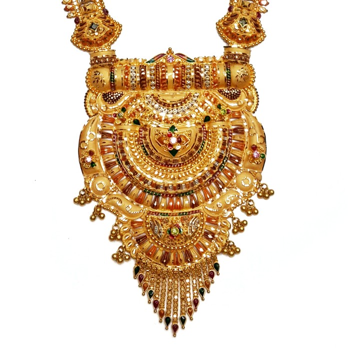 22k Gold Long Rajwadi With Half Necklace Set GLS015