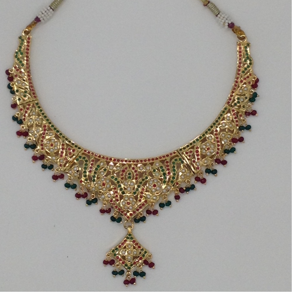 Ruby, emeralds and white pearls amritsar necklace set jnc0026