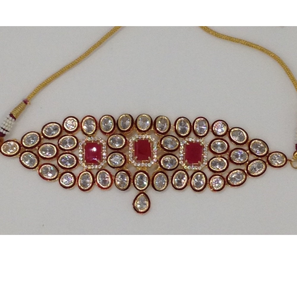 White cz  and red stones choker set jnc0029