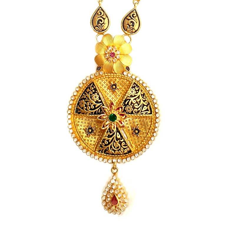 916 Gold Round Shape Checkers Diamond Necklace Set MGA - GLS087
