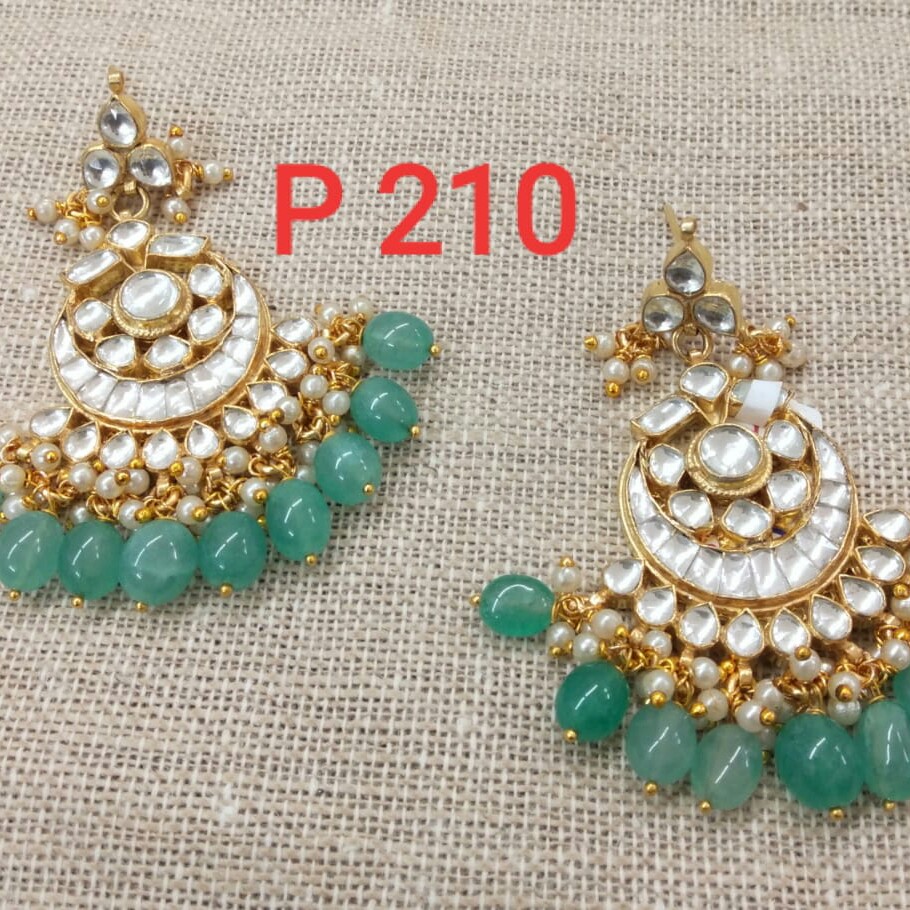 Chand Bali With Green Beads And Diamonds