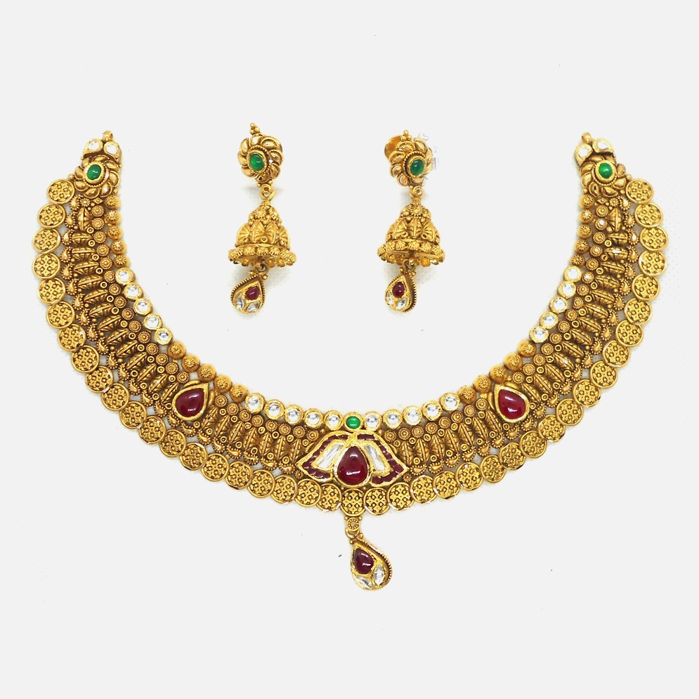 916 Gold Antique Wedding Necklace Set RHJ-4629