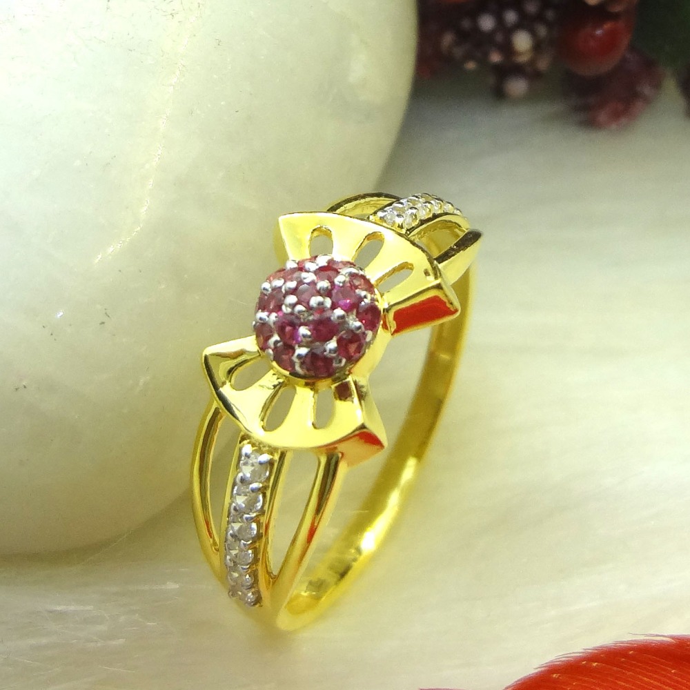 916 gold cz diamond ribbon shape stylish ladies ring