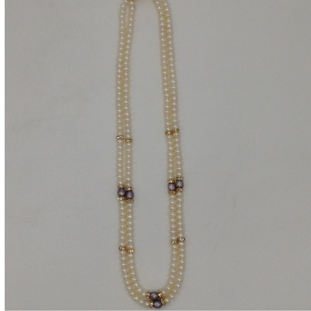 White Flat Pearls Necklace With CZ Golden Chakri JPM0345