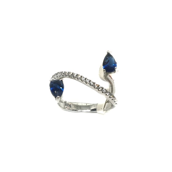 925 Sterling Silver CZ Diamond Cut Blue Stone Ring MGA - LRS0140