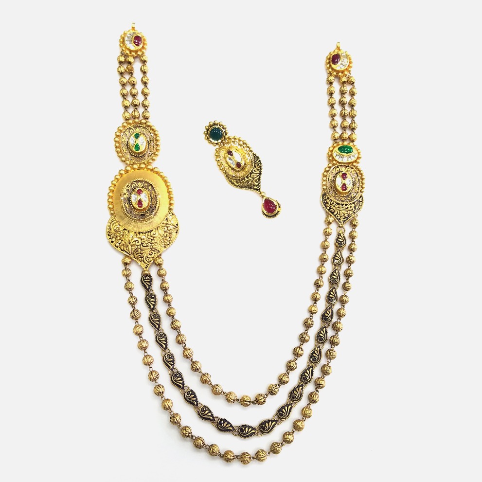 22kt gold antique 3 layer necklace set rhj - n005