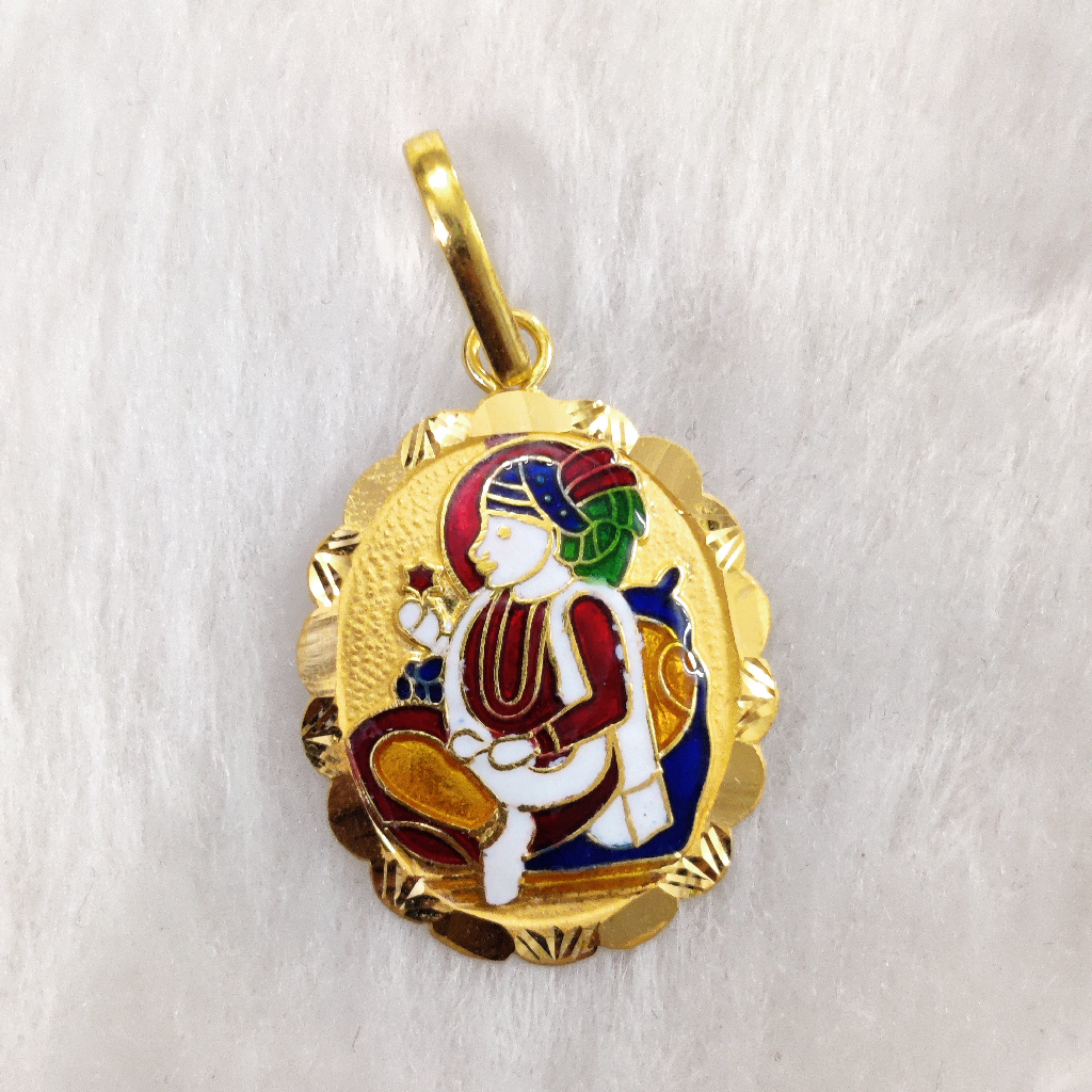 916 Gold Gent's Swaminarayan Bhagavan Minakari Pendant