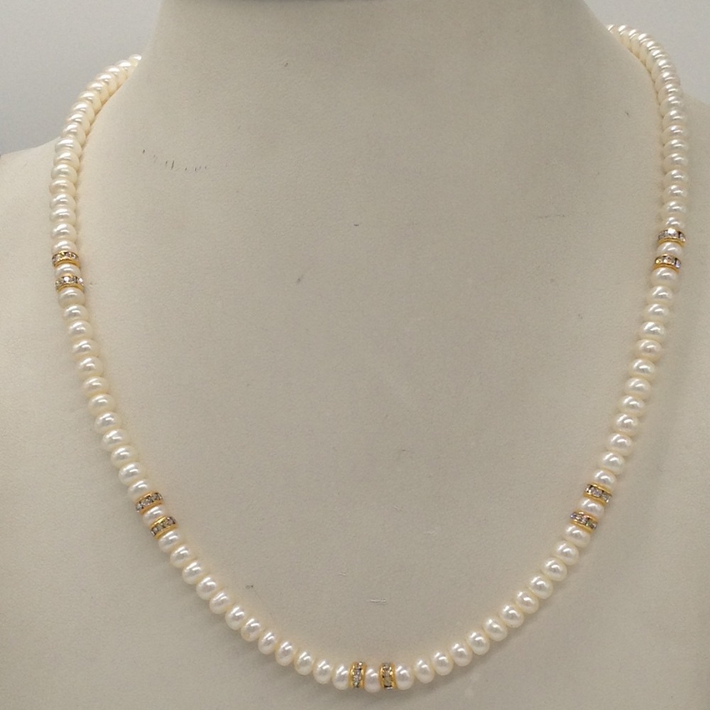 White flat pearls single layer mala with cz chakri jpm0354