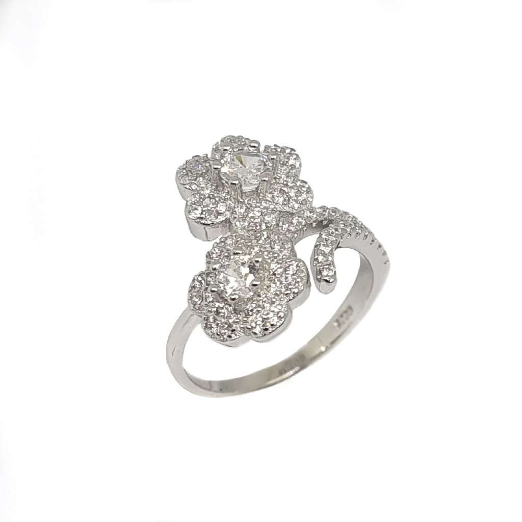 925 Sterling Silver Flower Shape Diamond Ring For Gifts MGA - LRS4793