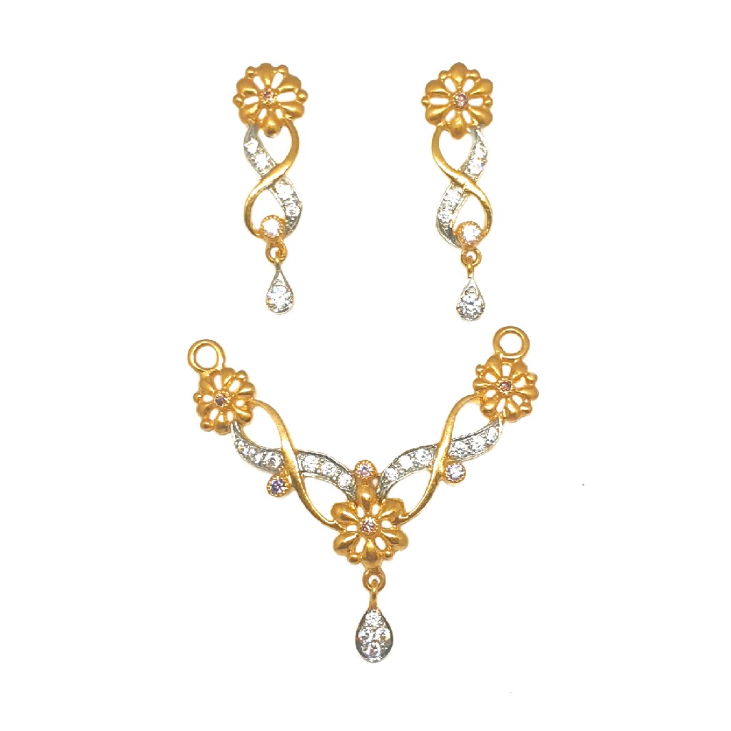 22K Gold Flower Shaped Mangalsutra Pendant With Earrings MGA - MDG0007