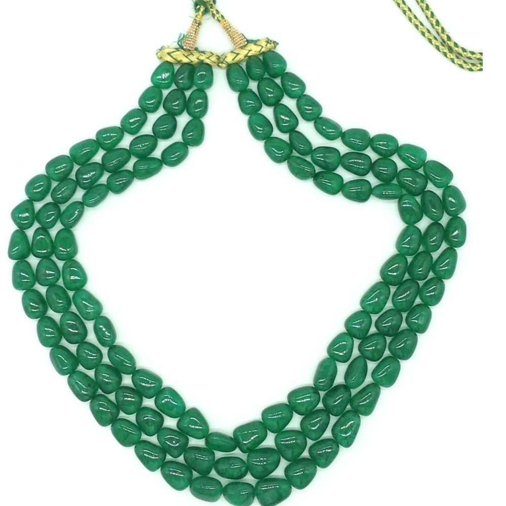 Natural Green Beryl Oval 3 Line Necklace JSS0199