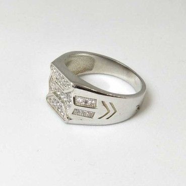 925 Sterling Silver AD Diamond Casual Gents Ring