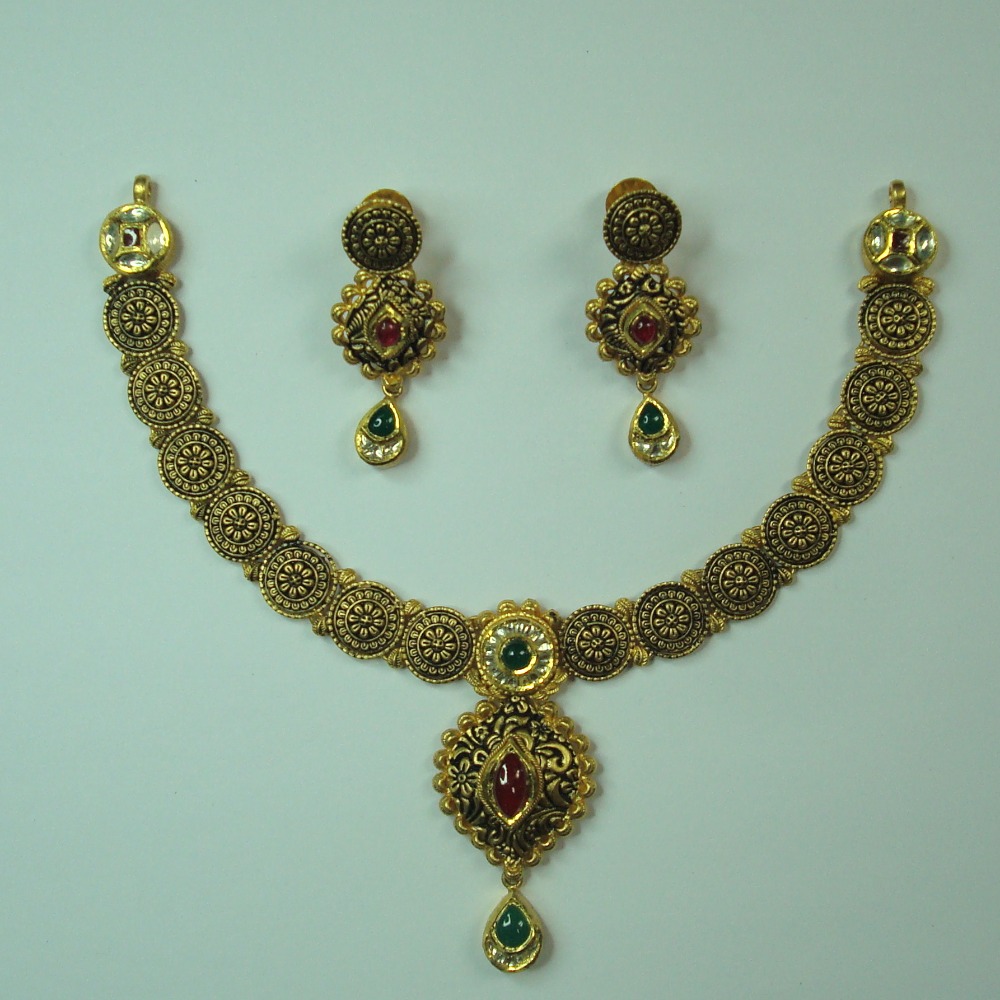 916 antique kundan necklace set with earrings akm-ns-004