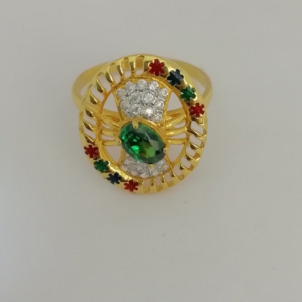 916 gold Red and green colour stone fancy ladies ring