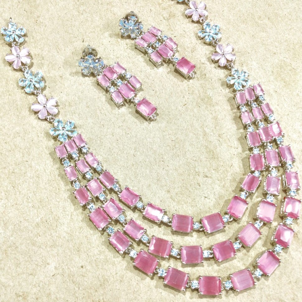 White and pink cz necklace set jmk0002