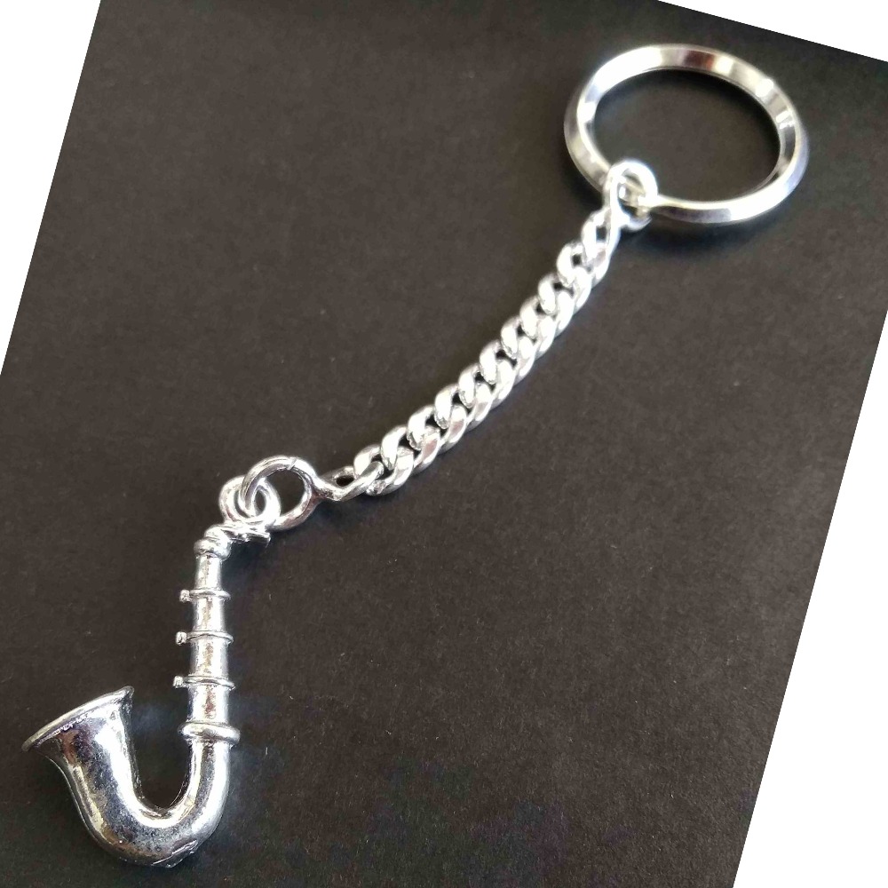 Silver   saxophone  charm  keychain   for    bike / car key