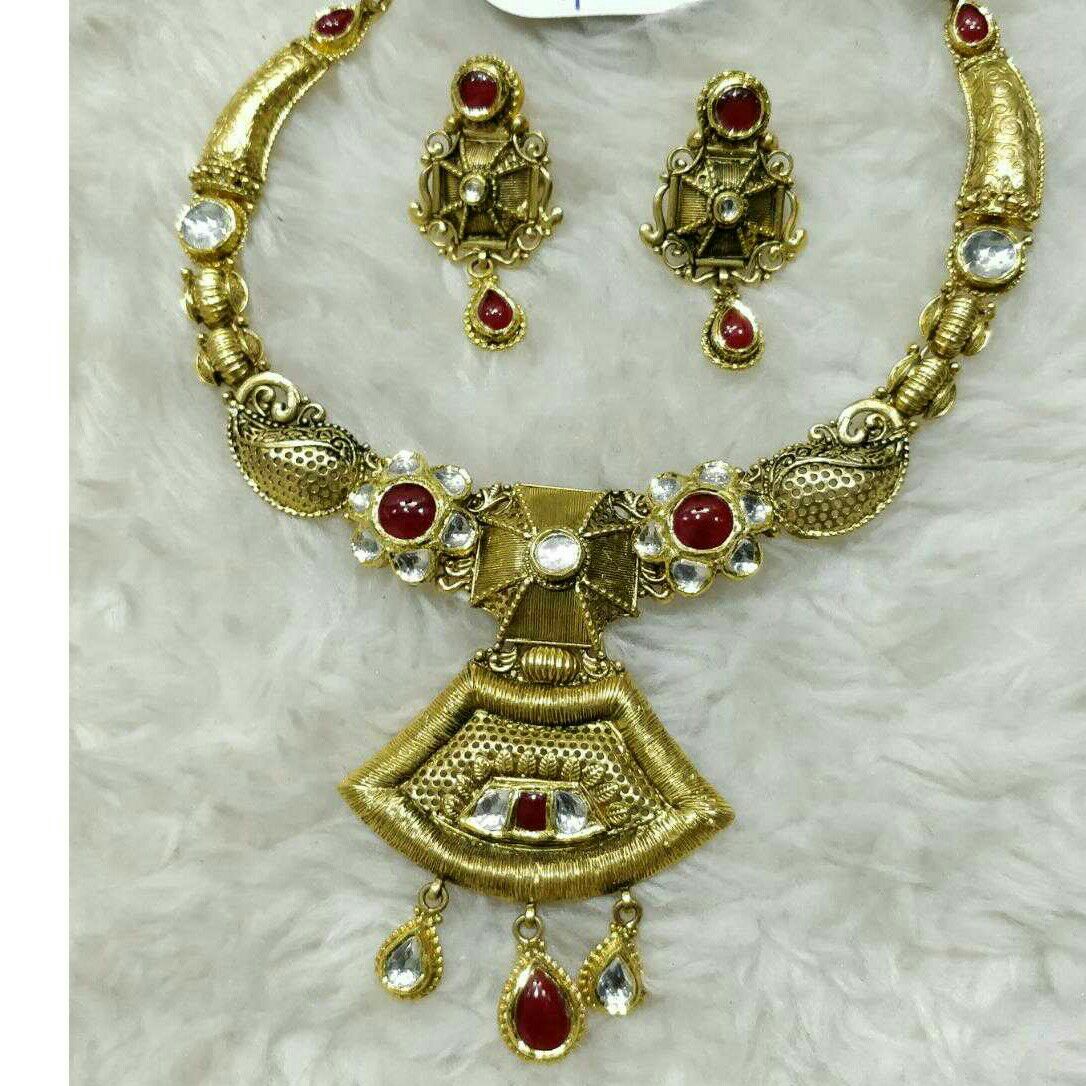 916 Yellow Gold Ladies Antique Jadtar Wedding Necklace Set