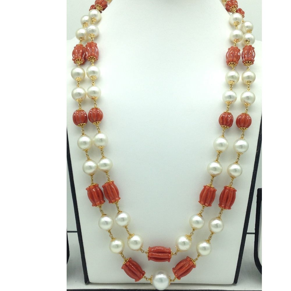 SouthSea Pearls with Corals Dholki Gold Taar Necklace JGT0028