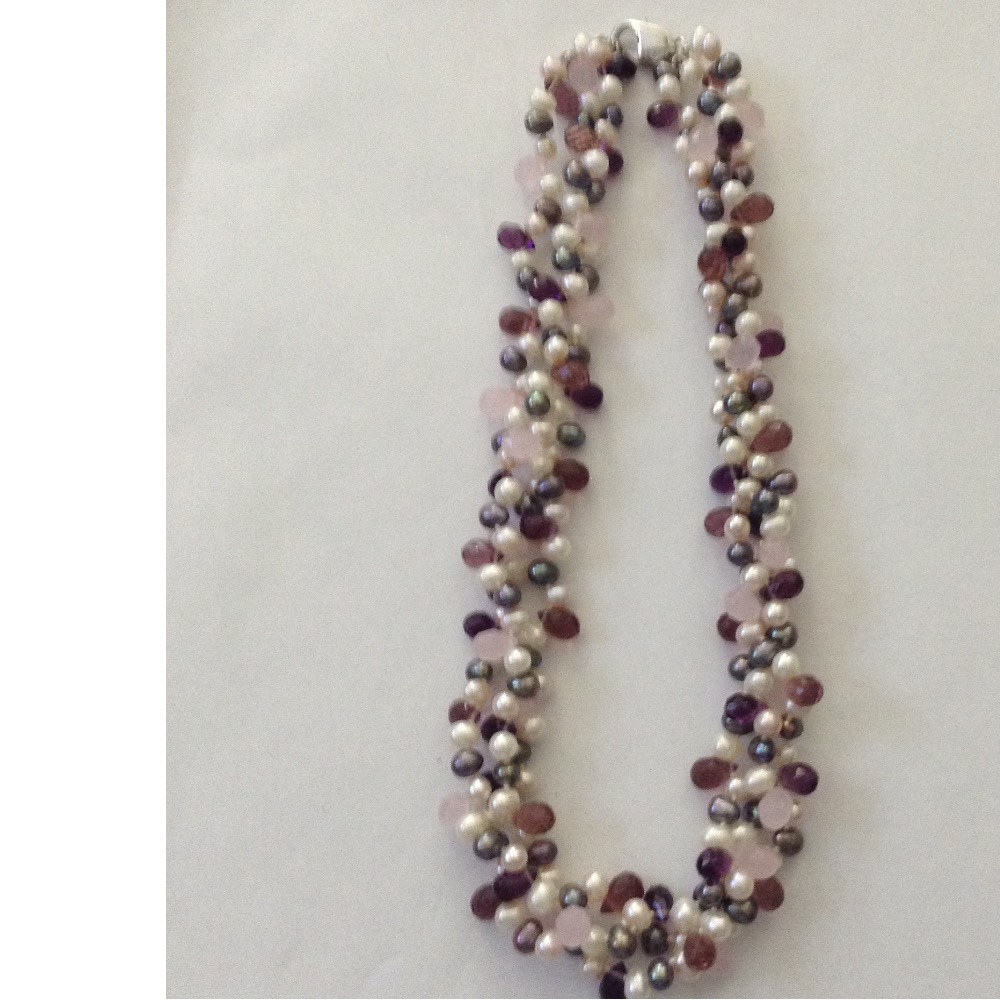 white drops 3 layers necklace with amethyst drops JPM0160