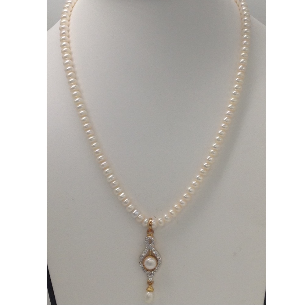 White cz and pearls pendent set with flat pearls mala jps0167