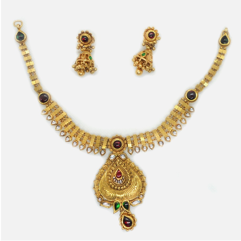 916 Gold Antique Bridal Necklace Set RHJ-6038