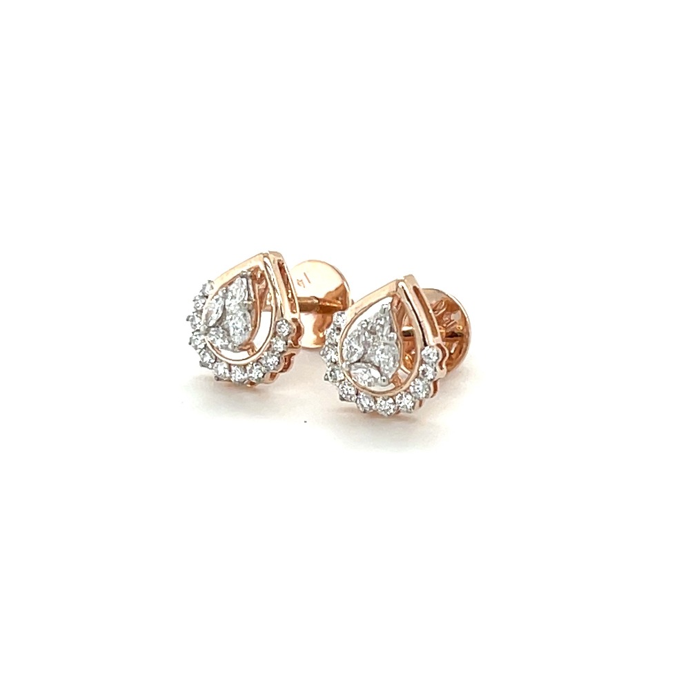 14k Rose Gold and Diamond Teardrop Earrings Studs