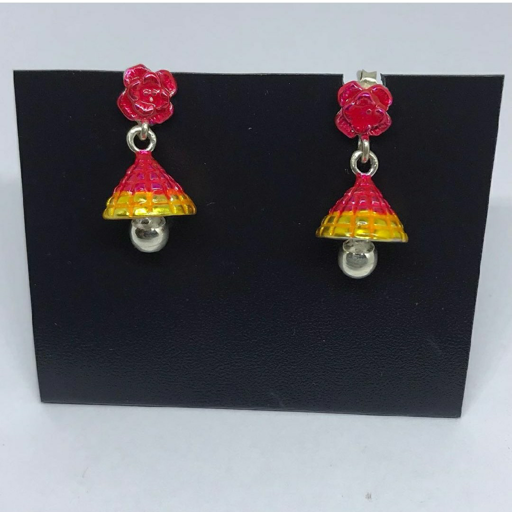 925 silver Red mina work With jhumka earrings