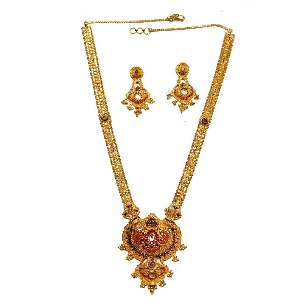 916 Gold Kalkatti Long Necklace Set MGA - GLS047