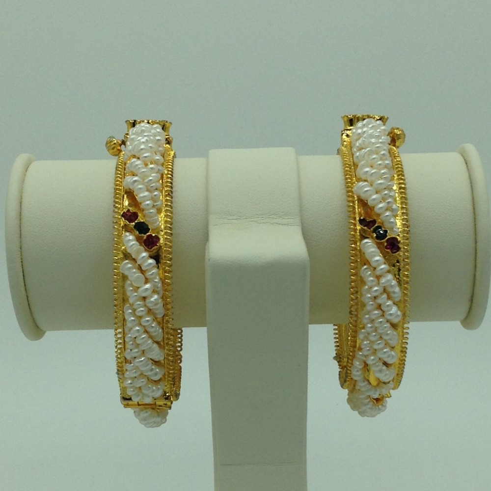 Pearls and red, green cz stones baldar bangles jbg0077