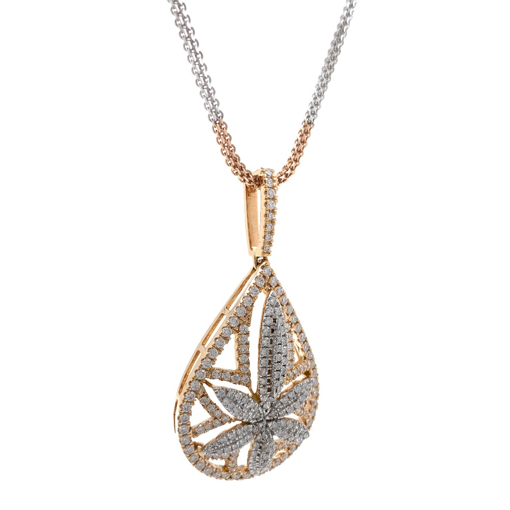 Six Petal Flower & Drop diamond pendant in 18k rose gold 9SHP15