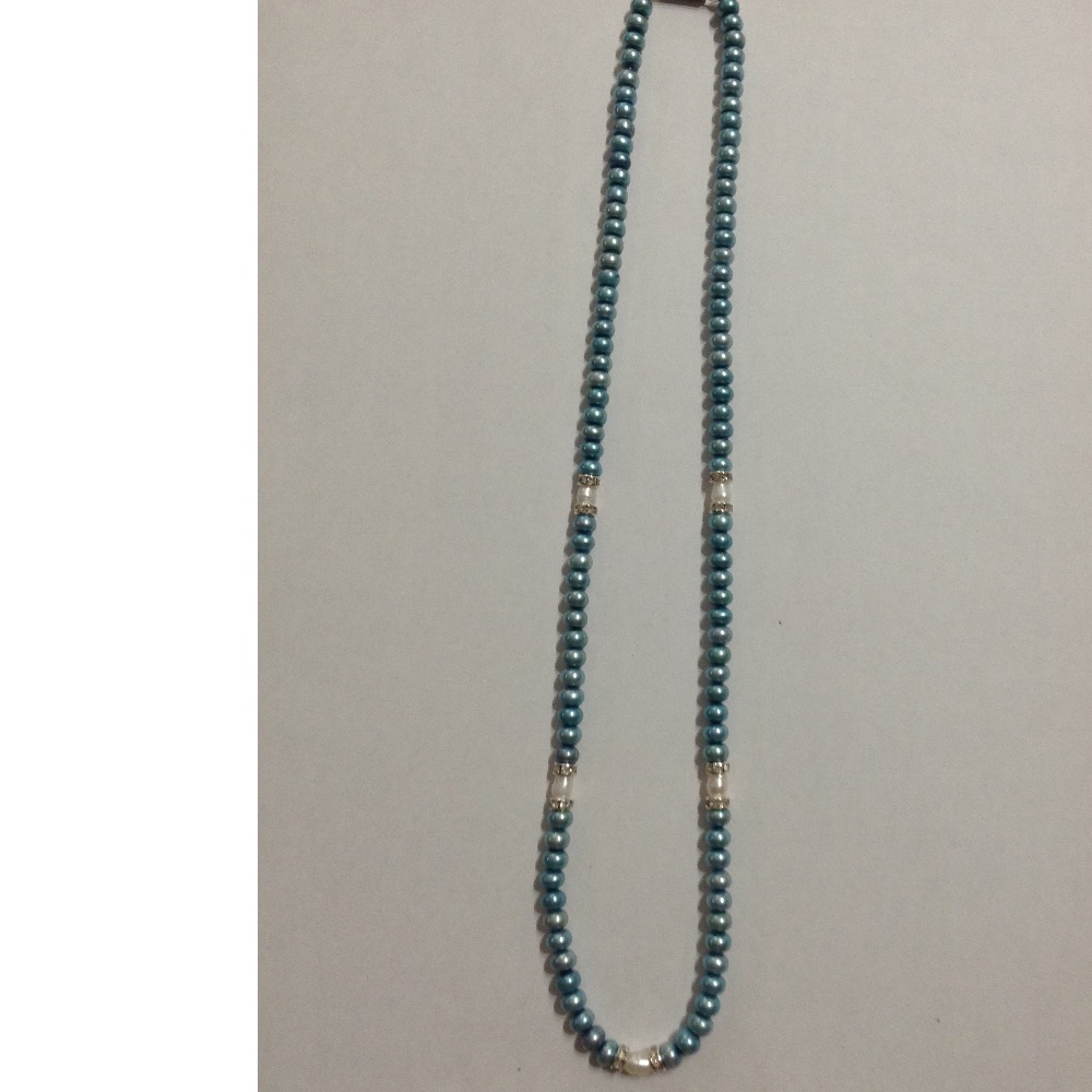 Freshwater blue flat pearls strand with cz chakri JPM0105