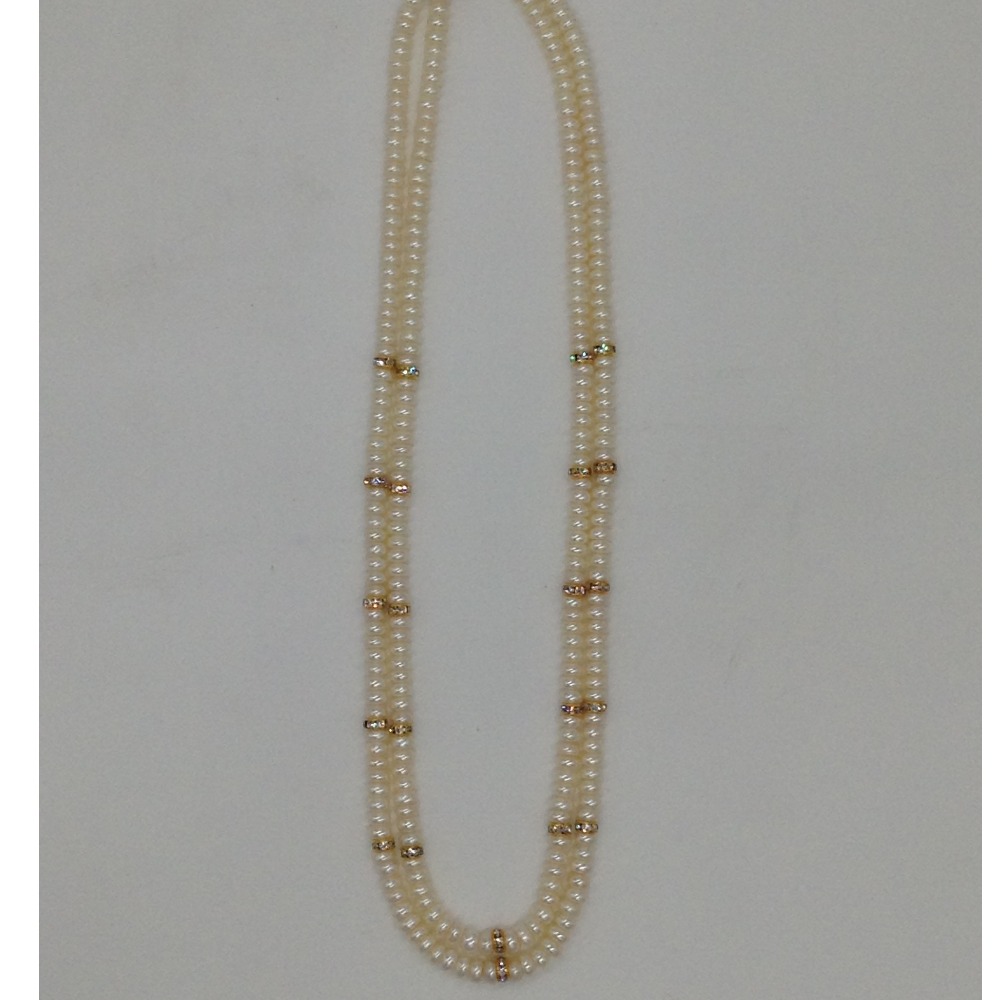 White Flat Pearls Necklace With CZ Golden Chakri JPM0342