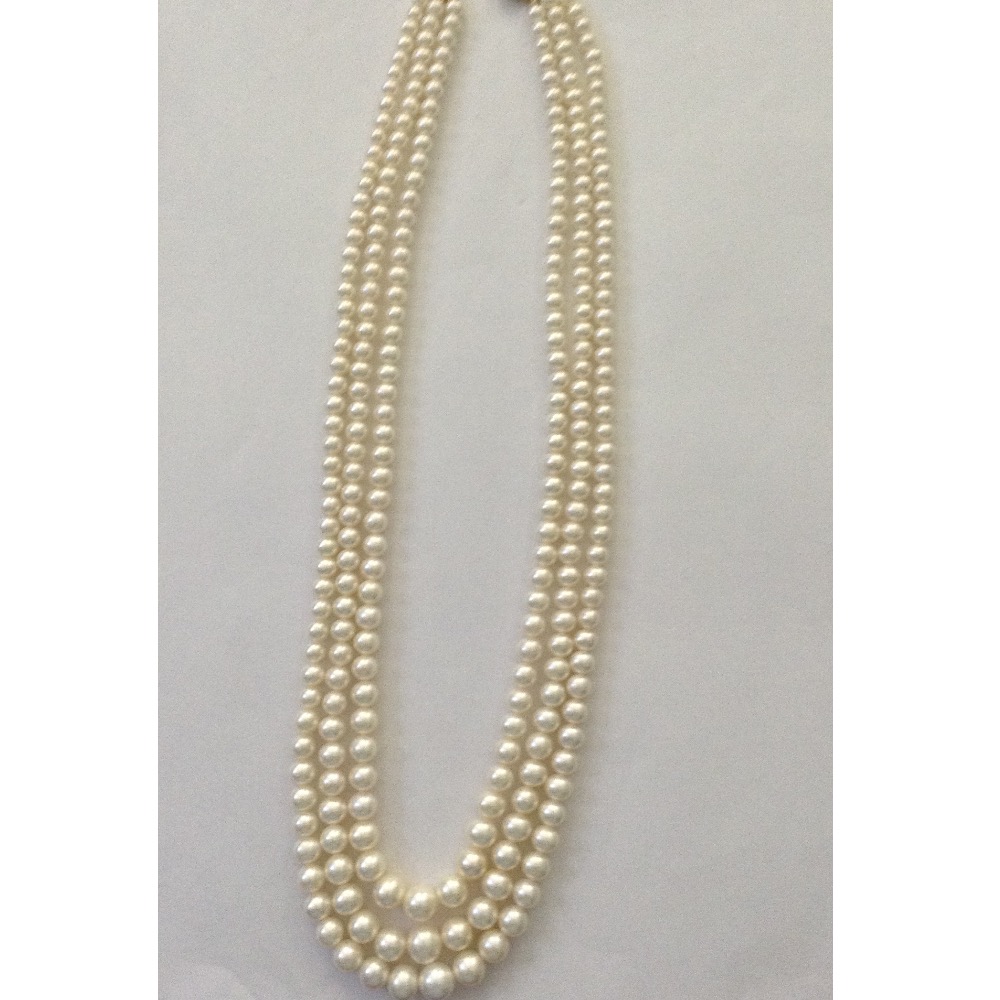 White Round Graded Pearls Necklace 3 Layers JPM0043