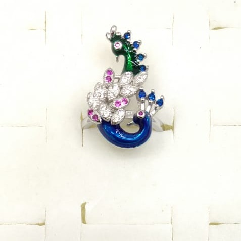 Silver Hallmark Peacock Design Ring 