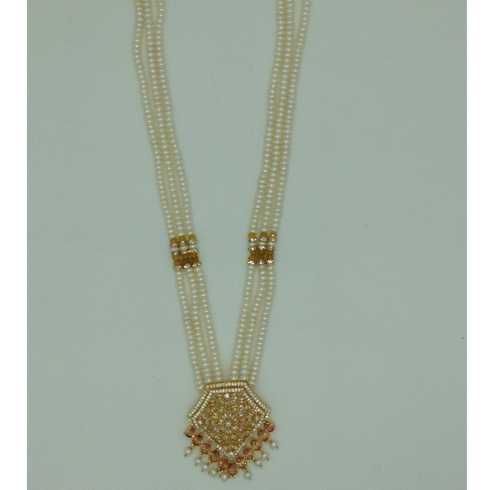 White,champagne cz pendent set with flat pearls jps0600