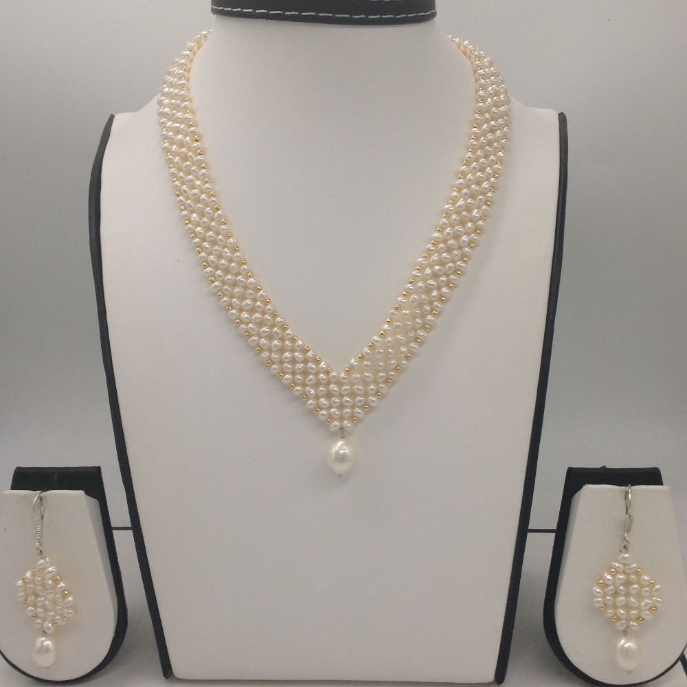 Freshwater white seed pearls "v" jaali necklace set jpp1027