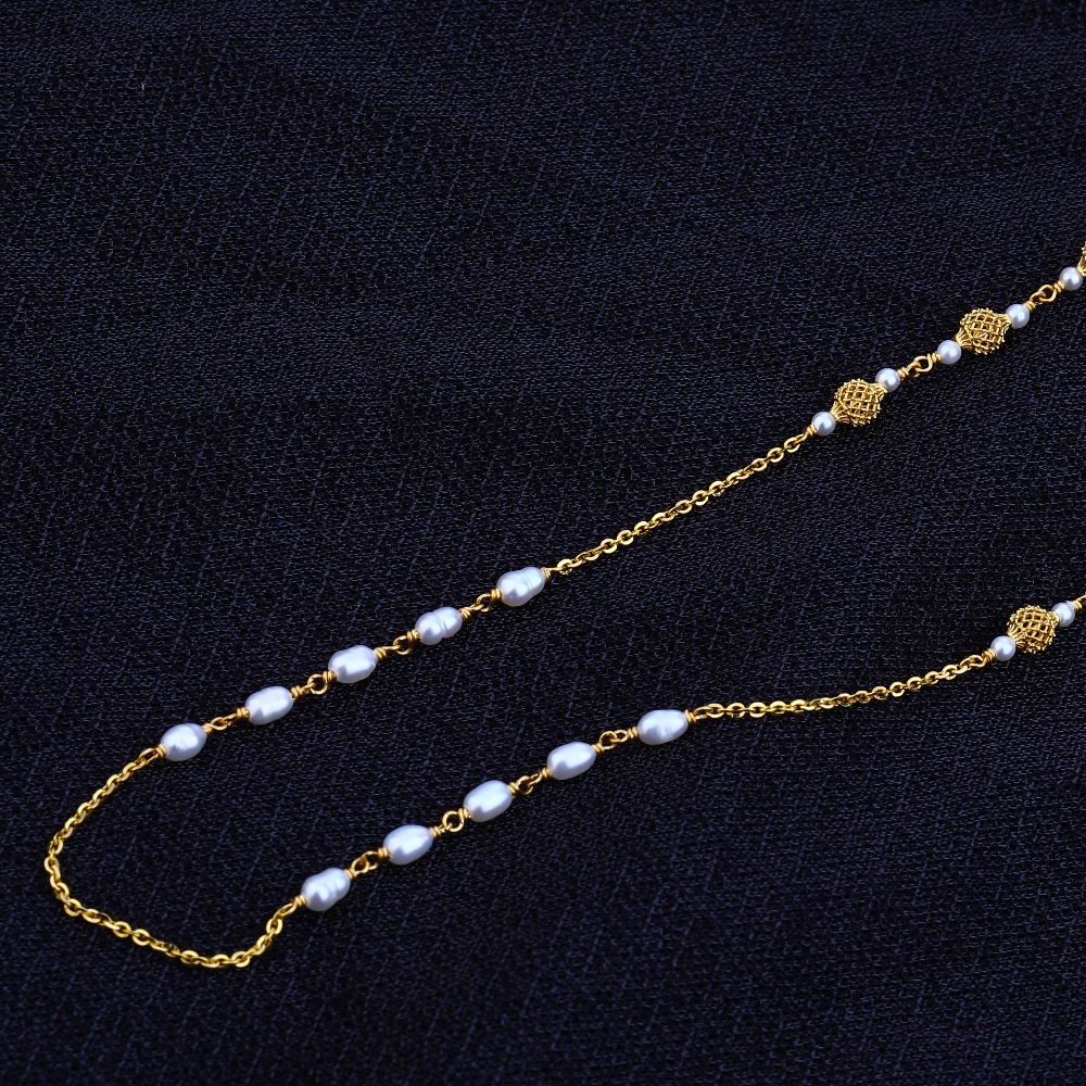 Ladies 22K Gold Designer White Chain Mala-AC66